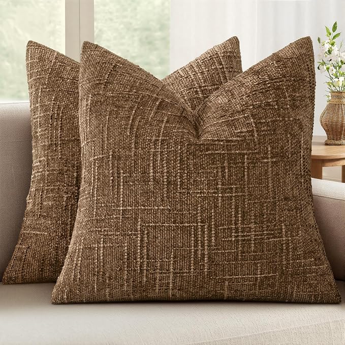 MIULEE Chenille Textured Fall Throw Pillow Covers Toffee 20x20 Set of 2 | by MIULEE