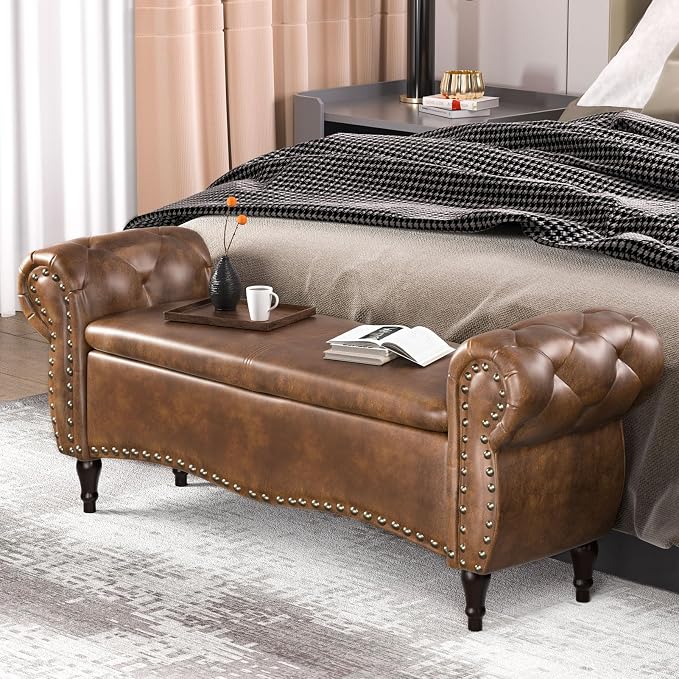ZZW Storage Ottoman Bench, Tufted Bed Benches - Image 2