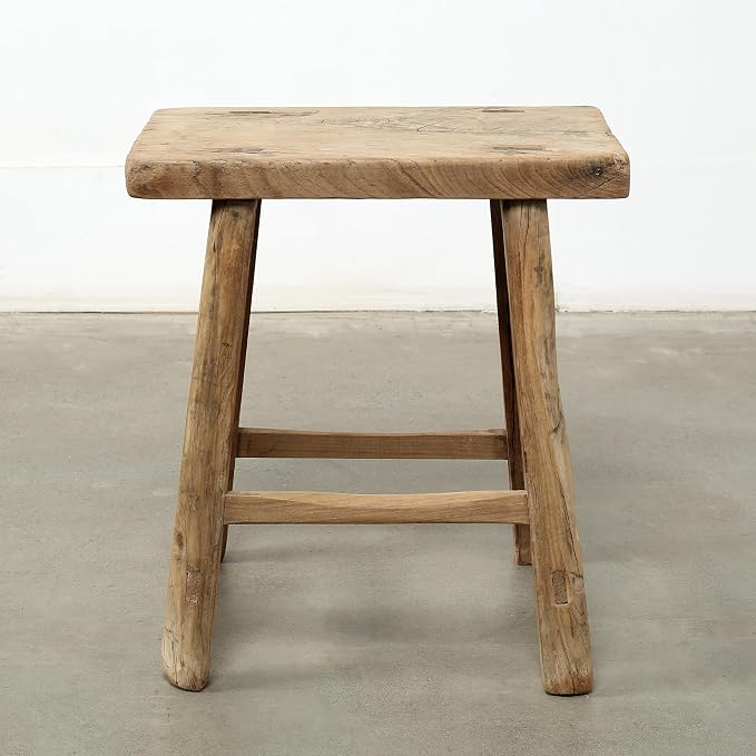 Artissance Rustic Wooden Stool – Handmade Reclaimed Wood Stool, Vintage - Image 2