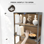 65" Tall Display Case with Glass Doors, Lighted Display Cabinet Bookcase with - Image 6