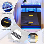 HNEBC LED Nightstand with Charging Station High Gloss Bedside Table with 2 - Image 7