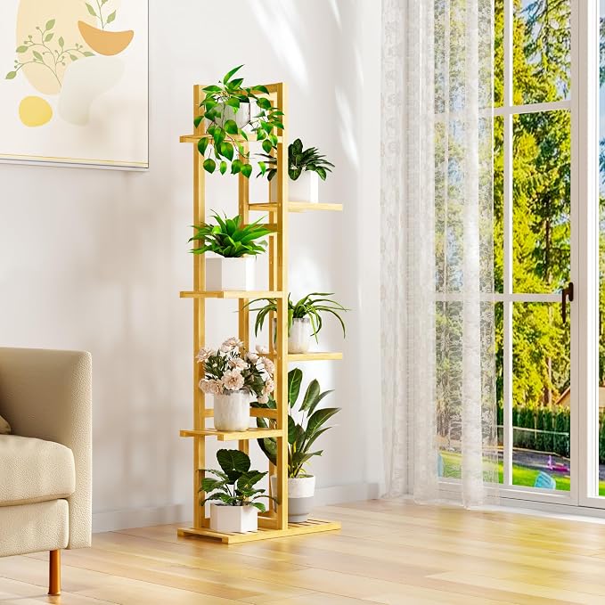 ROMGUAR CRAFT 6 Tier Bamboo Plant Stand Indoor, Wood Tall Flower Holder Corner - Image 6