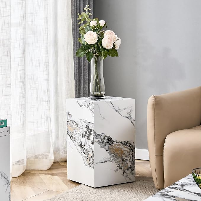 White Marble Rectangular End Coffee Table, Modern Elegant Bedside Nightstand - Image 9