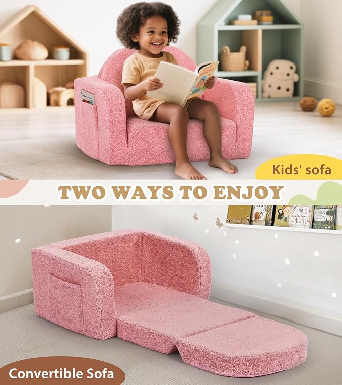 Foryoomi Kids Couch, 2-in-1 Soft Toddler Couch Fold Out - Image 4