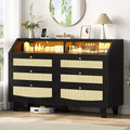 Rattan 6 Drawer Dresser with LED Lights & Power Outlet, Wide Rattan Dresser TV by Seetech
