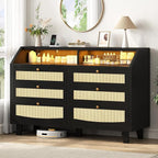 Rattan 6 Drawer Dresser with LED Lights & Power Outlet, Wide Rattan Dresser TV by Seetech