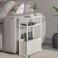 Leomonio White Side Table with Charging Station, Slim End Tables with Linen by Leomonio