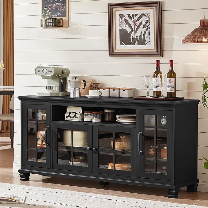 SAVOR LIFE Large Black Sideboard Buffet Cabinet by SAVORLIFEFurniture