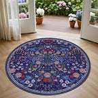 PLHXFR Round Area Rug Living Room: 4 ft Floral Washable Soft Carpet Blue | - Image 2