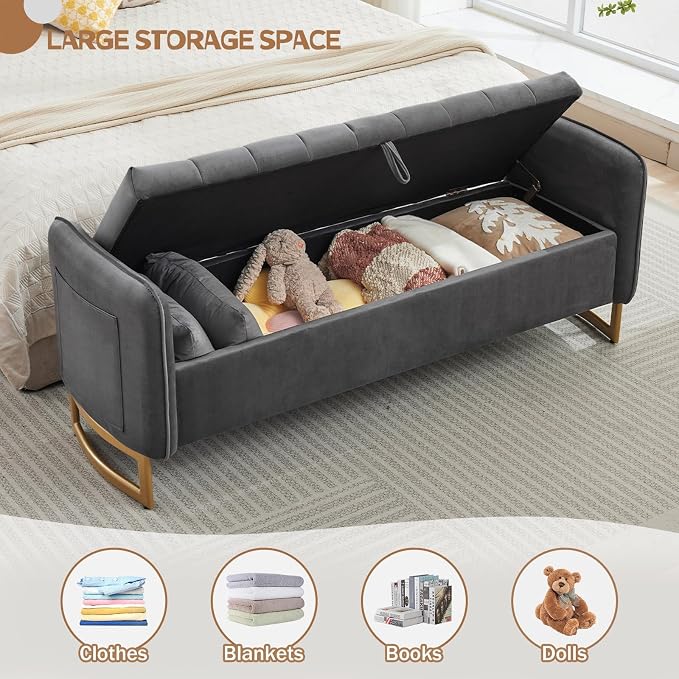 66" King Size End of Bed Storage Bench, Storage Benches - Image 3