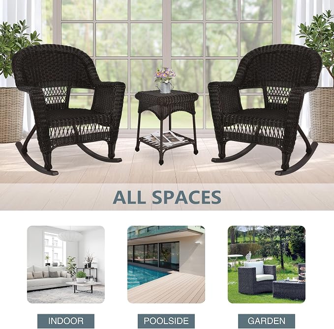 Jeco 3 Piece Rocker Wicker Chair Set - Image 11