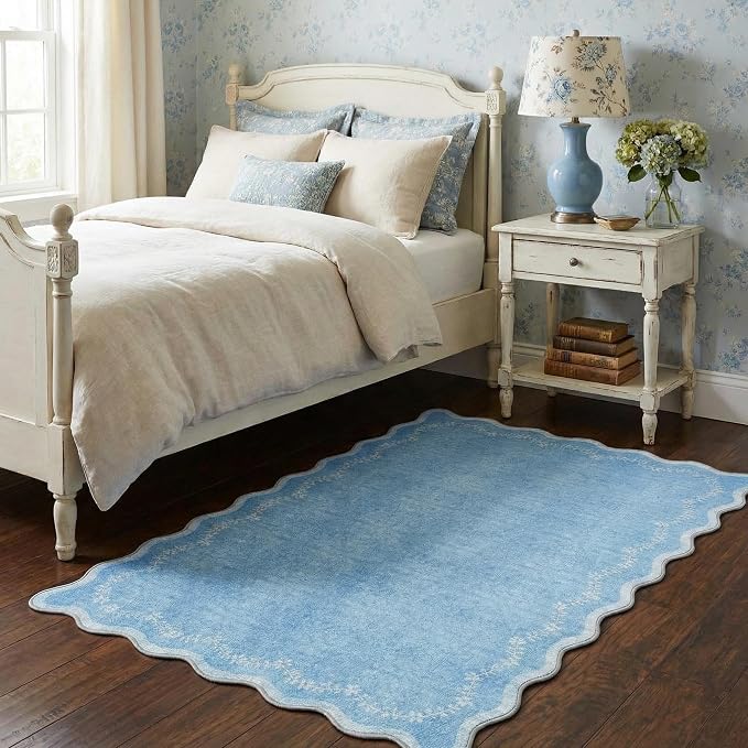 GarveeHome 3x5 Scalloped Washable Area Rug Non Slip Bedroom Entryway Rug | Soft - Image 2