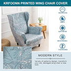 KRFOONN Velvet Wing Chair Slipcovers 2 Piece Stretch Printed Wingback Chair - Image 5