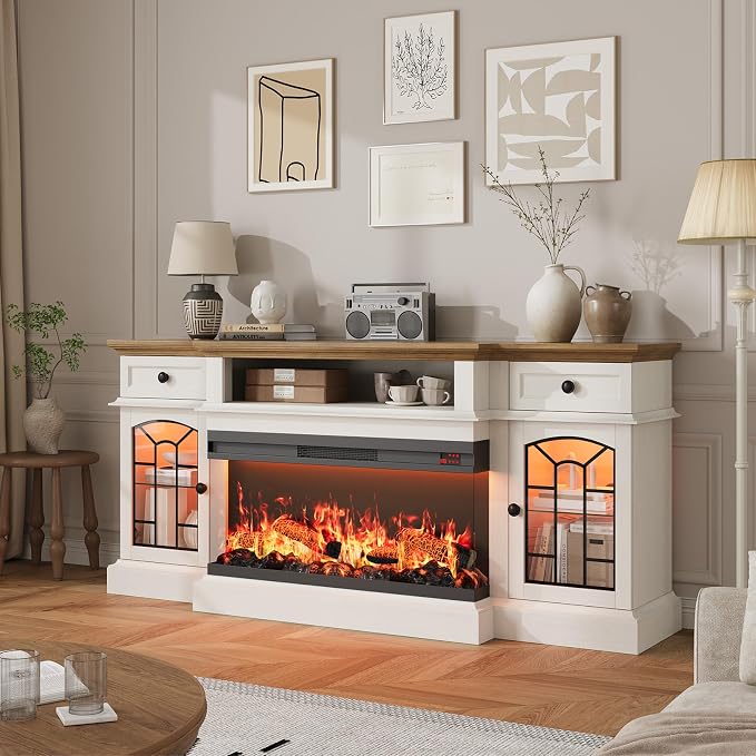 QUW 70" Farmhouse Fireplace TV Stand - Image 6