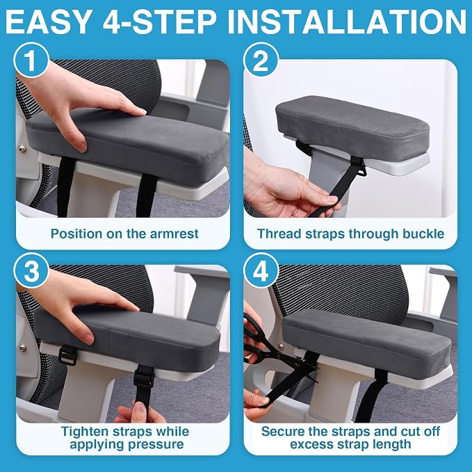 Smiry Ergonomic Office Chair Armrest Pads, Memory Foam Arm Rest Covers - Image 6