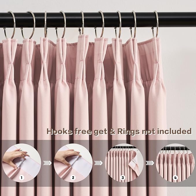 Custom Pleated Curtains Fabric Baby Pink Color, Heat Blocking Window Treatment - Image 2