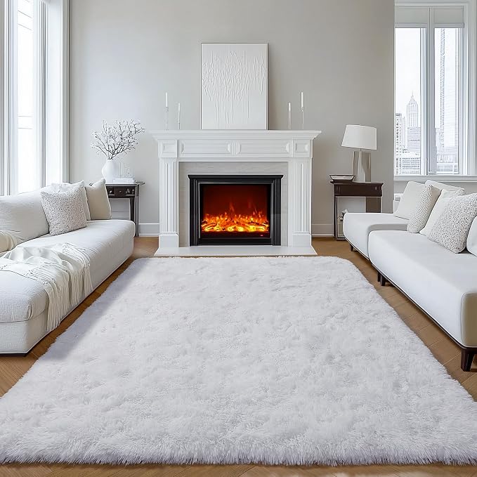 White 6x9 Area Rugs for Living Room Bedroom, Large Fluffy Bedside Throw Rug - Image 4