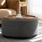 29.5 Inch Round Storage Ottoman Coffee Table, Modern Circle Coffee Table by Coziture