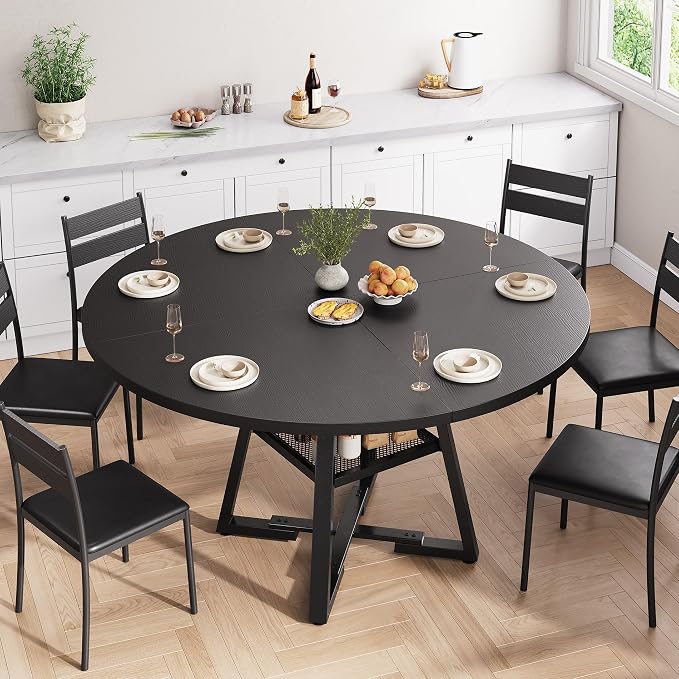 Jocoevol 51'' Round Dining Table, Kitchen Dining Room Circle Dinner Pedestal - Image 4