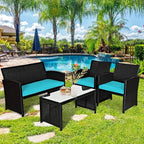 Tangkula 4 Pieces Patio Wicker Conversation Furniture Set, Patiojoy Sofa & - Image 2