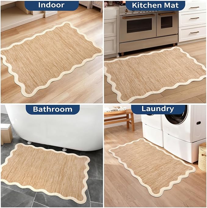 GarveeHome Scalloped Washable Rug 2x3 Kitchen Rugs Non Slip, Light Brown | Rugs - Image 7
