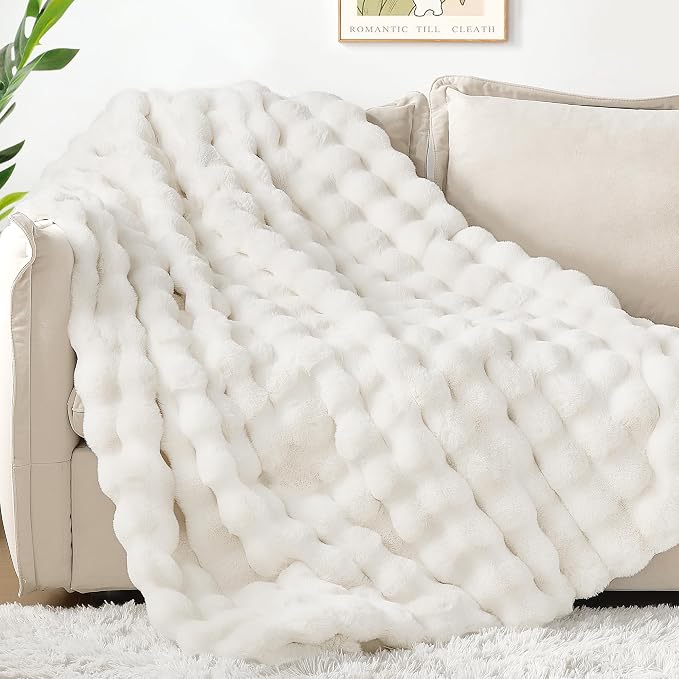 Luxury 1000GSM Rabbit Faux Fur Blanket, Super Heavy Warm Cozy Brown Blankets - Image 5