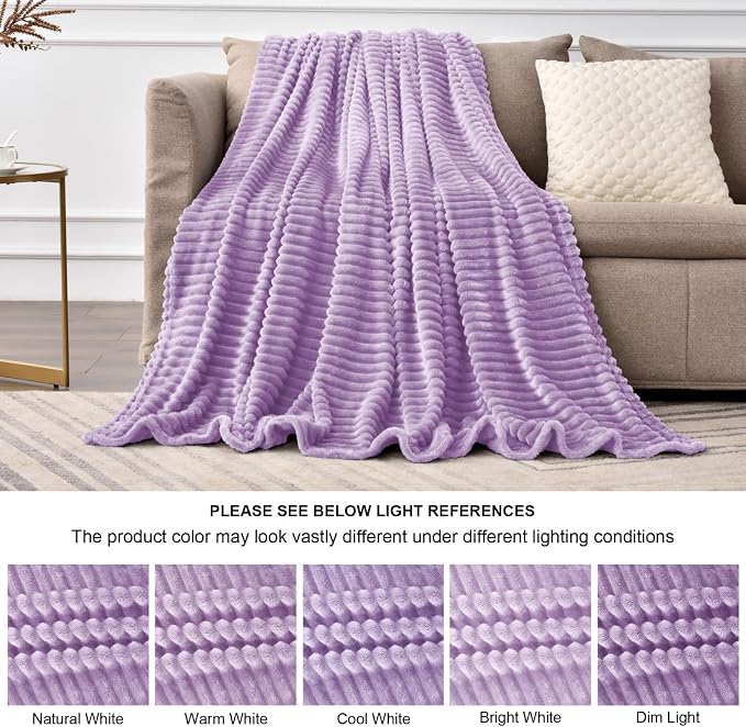 BEDELITE 3D Ribbed Lavender Fleece Throw Blanket - Image 7