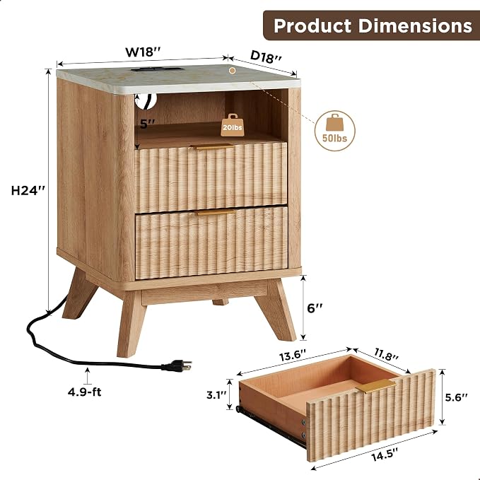 T4TREAM Fluted Nightstand Set of 2 - Image 3