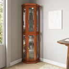 BELLEZE Lighted 3-Side Glass Display Curio Cabinet w/Tempered Glass Doors and by BELLEZE