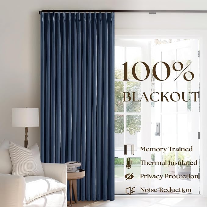Dark Blue Linen 100% Blackout 120 Inch Curtains - Image 3