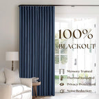 Navy Blue Pinch Pleat 100% Blackout Linen Curtains 2 Layers 45 Inch Long | - Image 3
