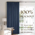 Navy Blue Pleated Linen Blackout 102 Inch Curtains - Image 3
