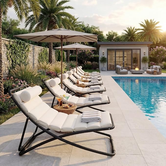 Outdoor Chaise Lounge Chair Set of 2, Patio Chaise Lounge Recliner, Poolside - Image 4