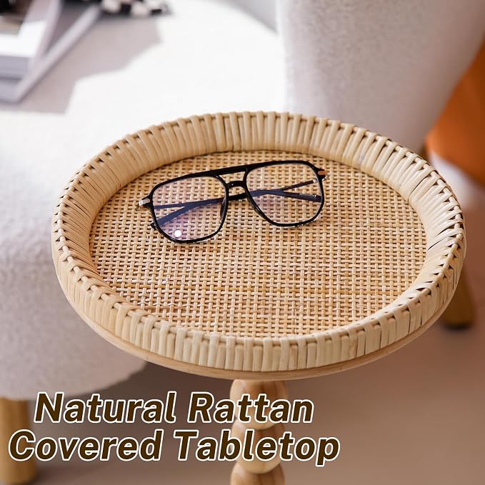 Small Side Table, Rattan Drink Table, Round Side Table - Image 3