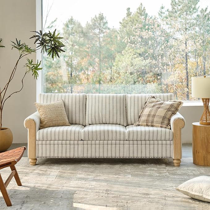 EcoHarbor Living 3-Seater Couch, Stripe 81" Mid-Century Modern Upholstered Sofa - Image 7
