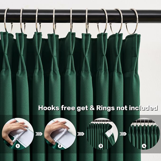 Emerald Hunter Green Curtains 102 Inches Long 2 Panels Set, Custom Viral Pleat - Image 2