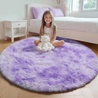 Tie-Dyed Purple Round Area Rug 4ft, Soft Bedroom Circle Rugs Floor Mats by ONASAR