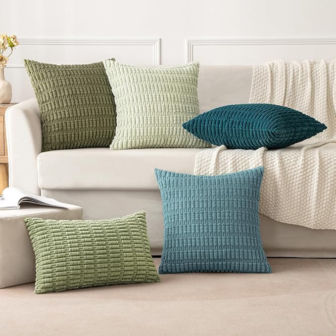 MIULEE Corduroy Decorative Throw Pillow Covers 18x18 Coastal Blue Pack of 2 | - Image 3