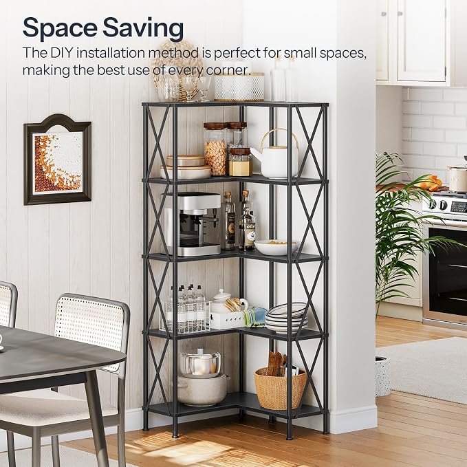 HOOBRO Corner Bookshelf, 5-Tier L-Shaped Bookcase, Industrial Open Display - Image 4
