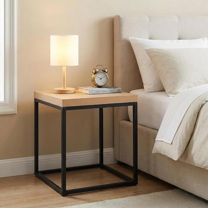 CENSI Modern Square End Table, Extra Thick 1.6" Wood Top & Metal Frame - Image 6