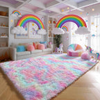 Rainbow Rugs 6x9, Large Fluffy Soft Carpet, Plush Shaggy Rugs - Image 3