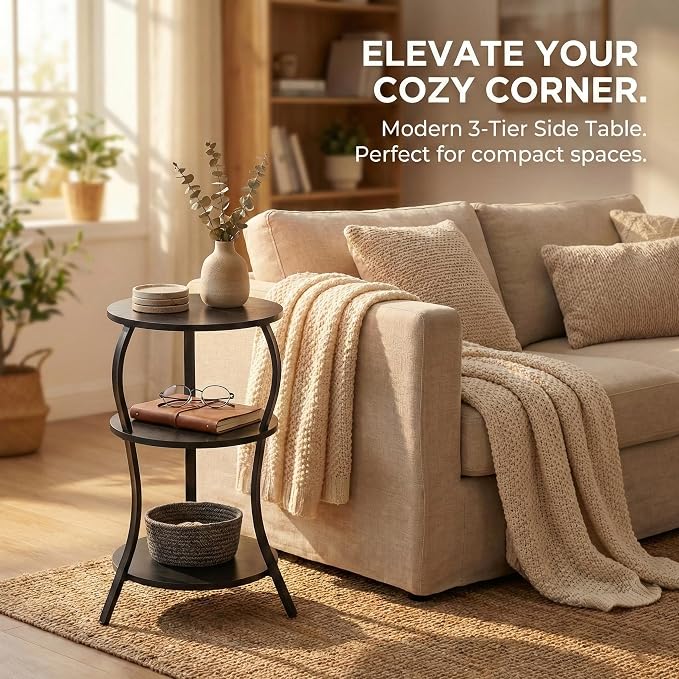 Vintage Small Round Side Table, 3-Tier Slim Waist Circular End Table - Image 9