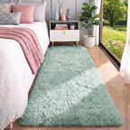 Sage Green Runner Rugs for Kids Bedroom Living Room Plush Fluffy Rug 2x6 Ft | - Image 2