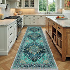 RELEANY Washable Area Rug, Runner 3'x9', Teal | Non-Slip, Water Repellent by RELEANY