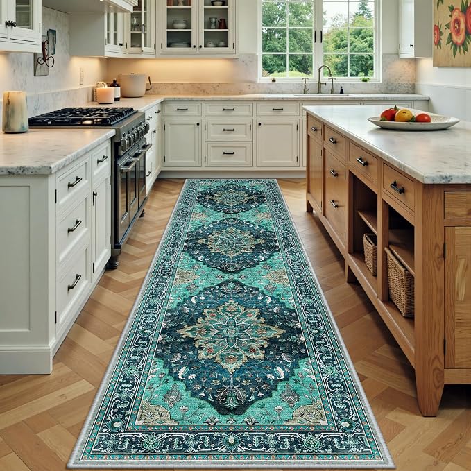 RELEANY Washable Area Rug, Runner 3'x9', Teal | Non-Slip, Water Repellent by RELEANY