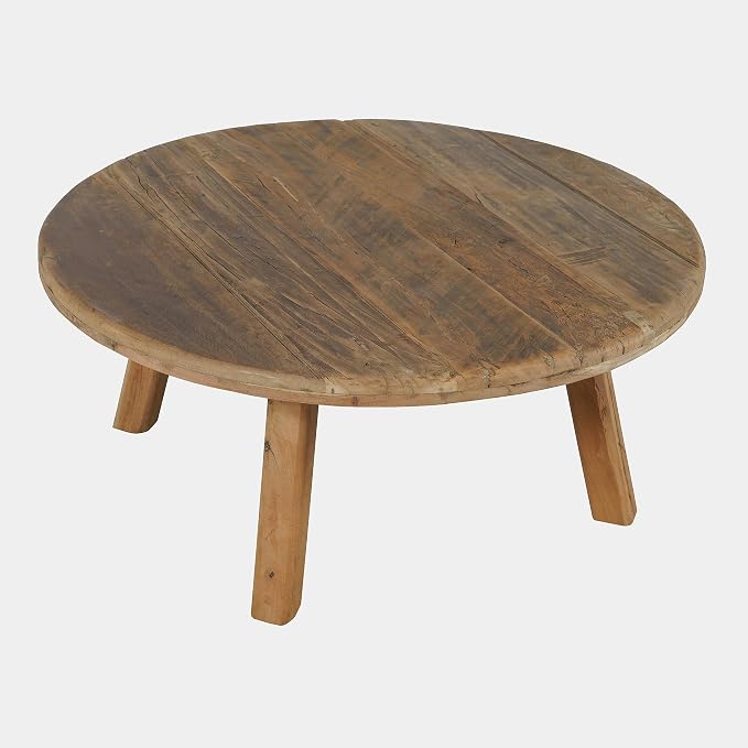 Jofran Reclamation 36" Round Rustic Reclaimed Solid Wood Coffee Table - Image 7