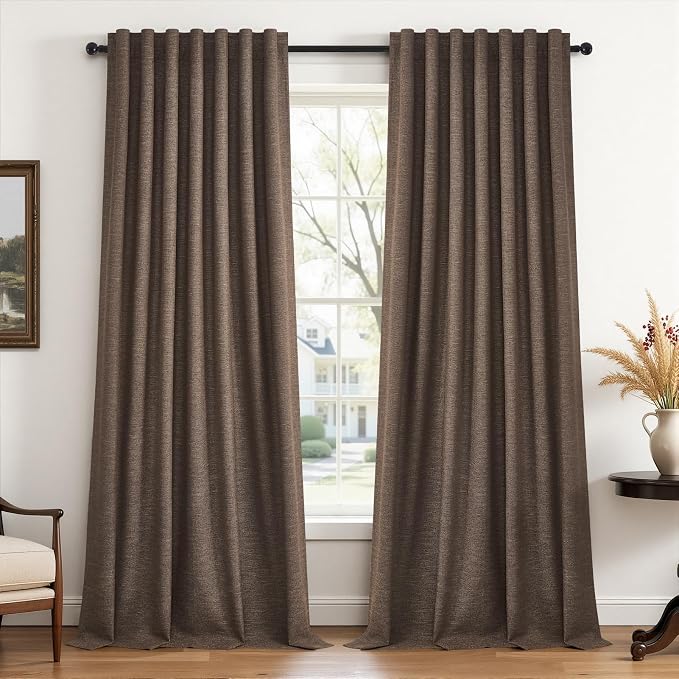Topfinel Chocolate Brown Linen Curtain 120 Inches Long by Topfinel