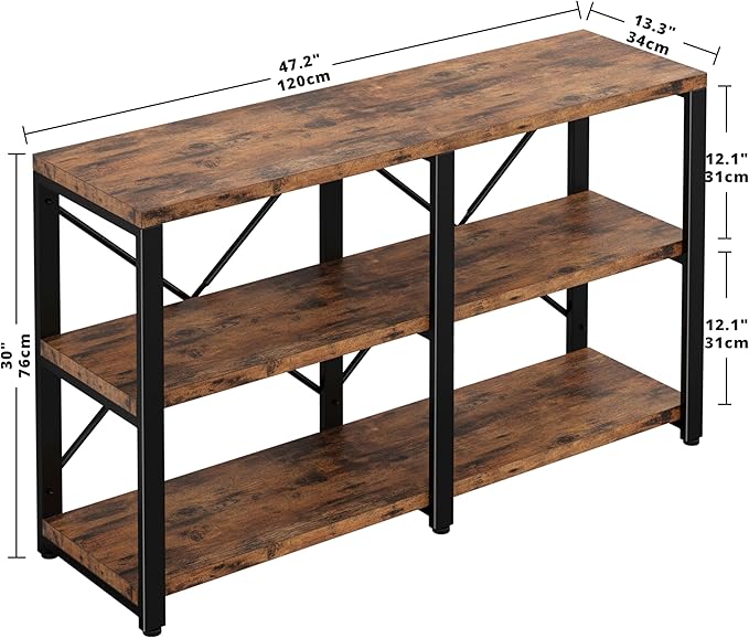 IRONCK Bookshelf Double Wide 47 in 3-Tier, Industrial Bookcases, Wood and Metal - Image 2