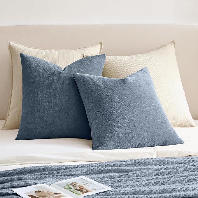 MIULEE Dark Grey Blue Chenille Couch Throw Pillow Covers, 18x18 | Set of 2 - Image 4