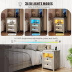 Night Stand with Gun Drawer, Bedside Table with Charger Station & LED Human - Image 4